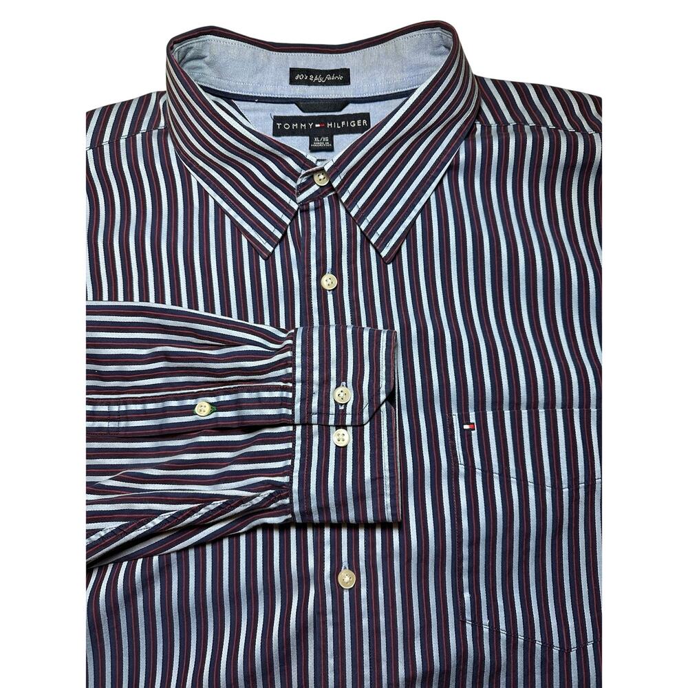 Tommy Hilfiger 80's 2-Ply Fabric Mens XL Long Sleeve Striped Button Up Shirt